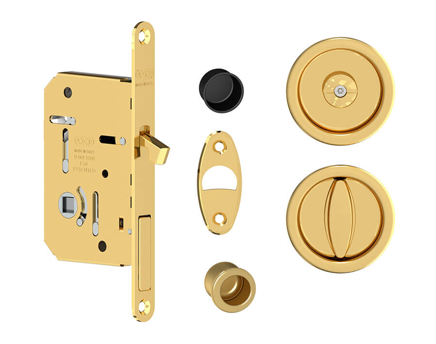 Scivola T rund Schiebetür-Set A (Schlitzknopf + Olive) mit Schloss 