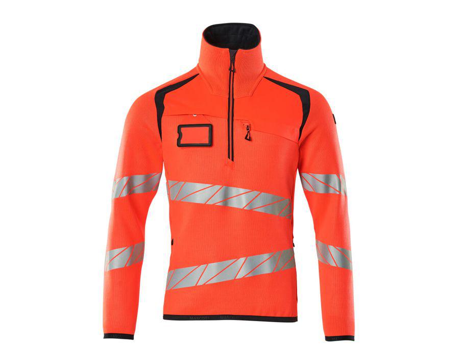 Strickpullover mit kurzem Reißverschluss ACCELERATE SAFE Hi-vis rot/schwarzblau