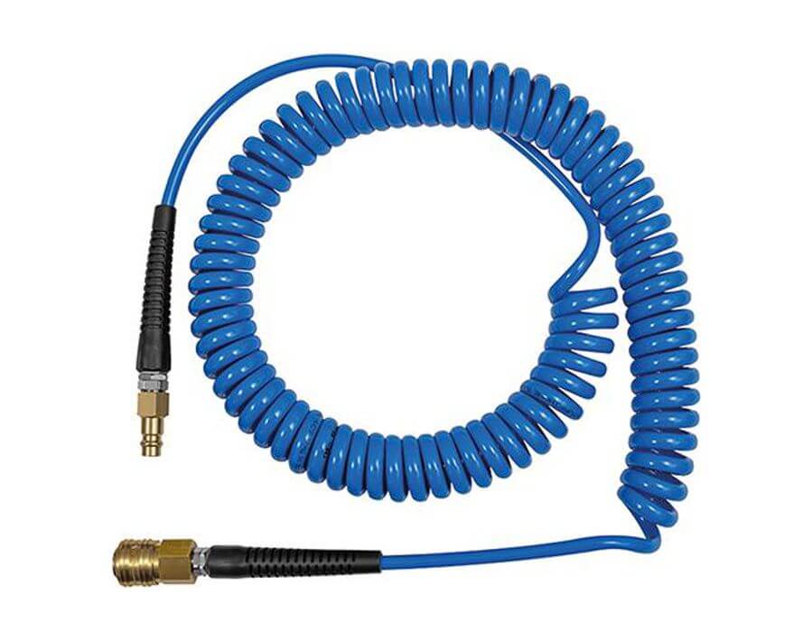 Spiralschlauch aus PU, mit Verschraubung, mit Verschlusskupplung und Stecker