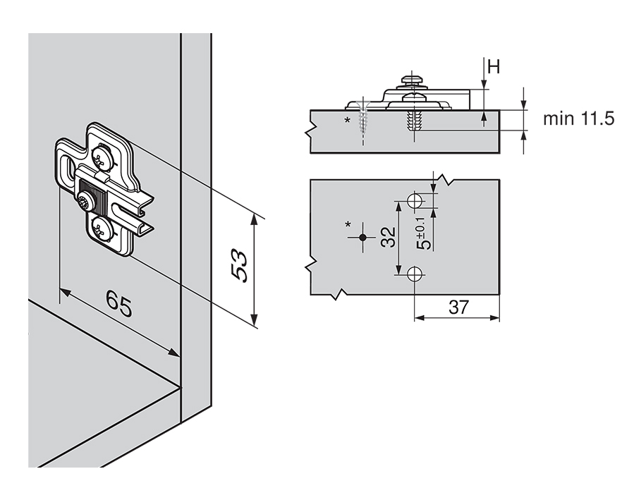 Kreuzmontageplatte - Kühlschrank-Schepptürscharnier MODUL 
