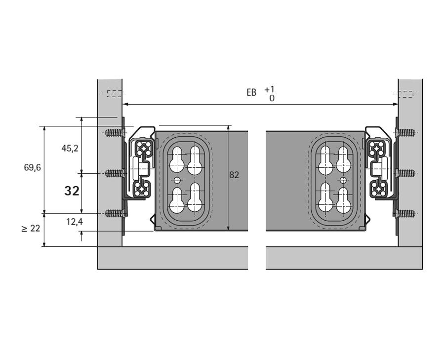 Auszugsführung Quadro Duplex 45 für Schreibtisch-Container Systema Top 2000