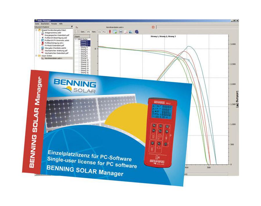 PC-Software SOLAR Manager für Photovoltaik-Installationstester und Kennlinienmessgerät PV 2