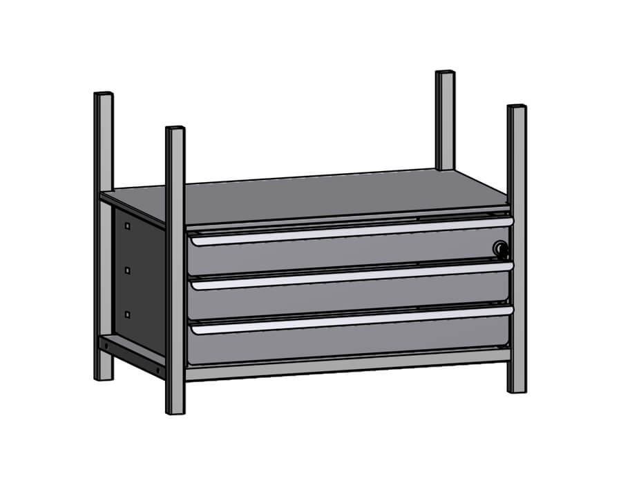 Schubladenmodul 3-fach, abschließbar