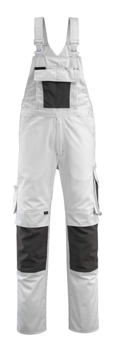 Latzhose mit Knietaschen UNIQUE weiss/dunkelanthrazit