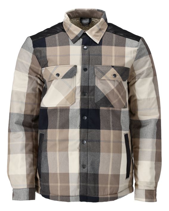 Hemd aus Flanell mit Faserpelz Futter CUSTOMIZED Dunkel Sandbeige-kariert