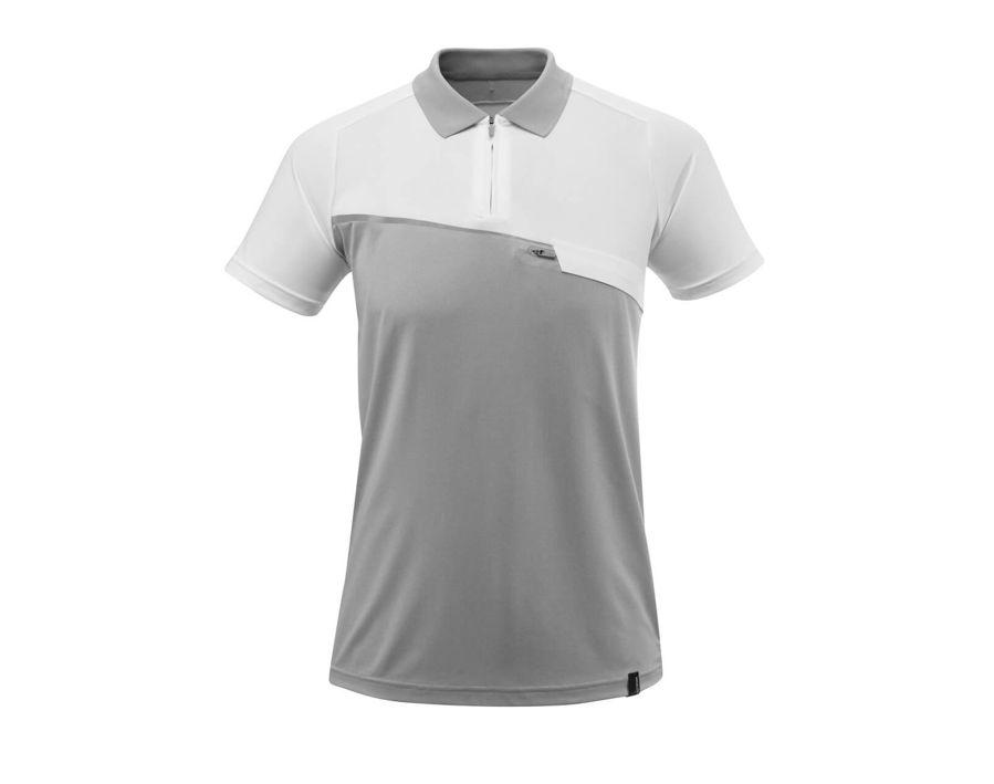 Polo-Shirt mit Brusttasche ADVANCED grau-meliert/weiss