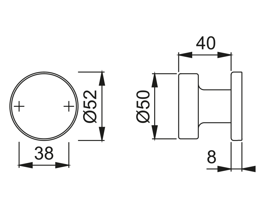 Türknopf fix auf Rosette E58/42K FDW M12  