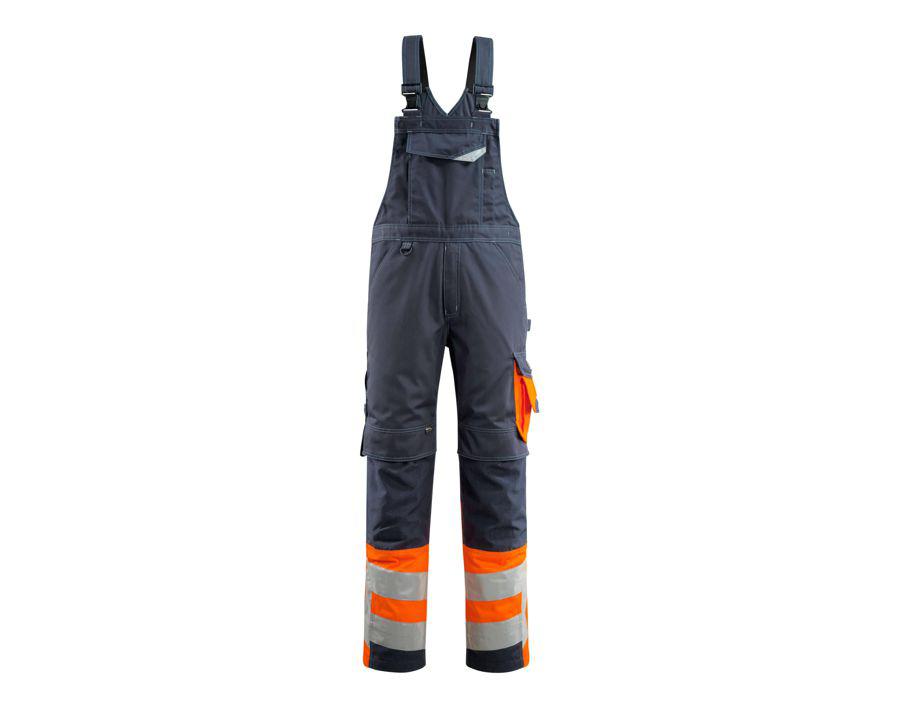 Latzhose mit Knietaschen SAFE SUPREME schwarzblau/hi-vis orange