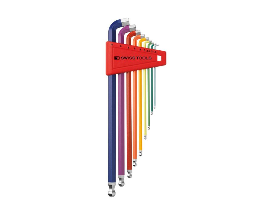 Winkelschraubendreher-Satz für Sechskant mit Kugelkopf und verkürztem Schenkel, lang, Rainbow