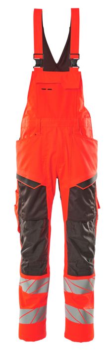 Latzhose mit Knietaschen ACCELERATE SAFE hi-vis rot/dunkelanthrazit