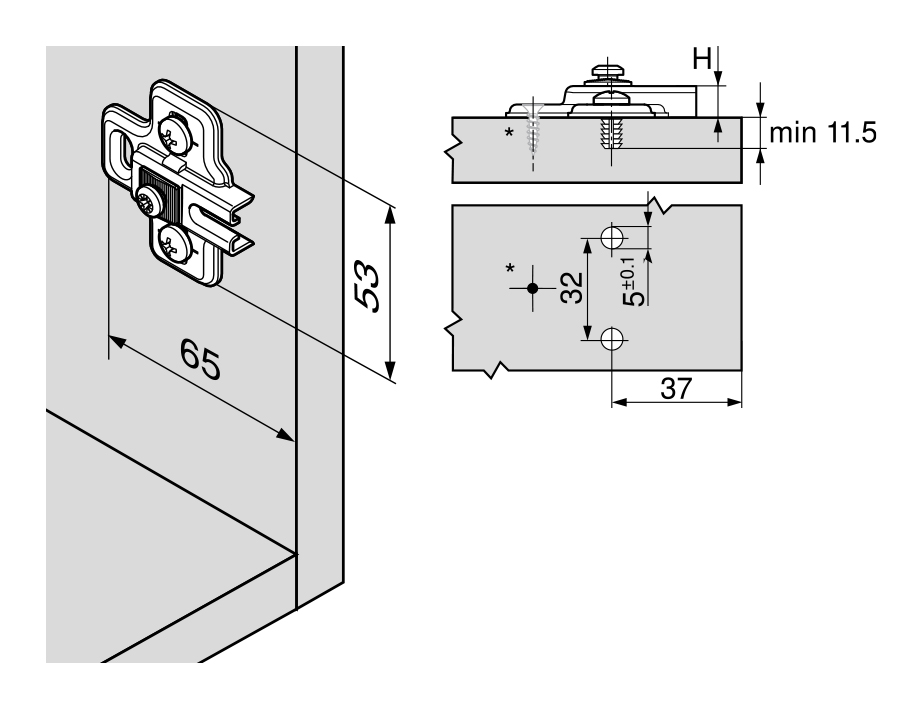 Kreuzmontageplatte für Kühlschrankscharnier MODUL  