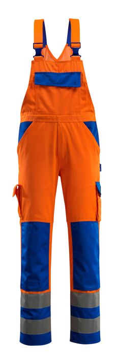 Latzhose mit Knietaschen SAFE COMPETE hi-vis orange/kornblau
