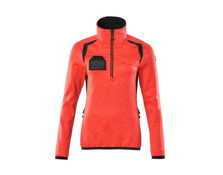 Fleecepullover mit kurzem Reißverschluss ACCELERATE SAFE Hi-vis rot/schwarzblau