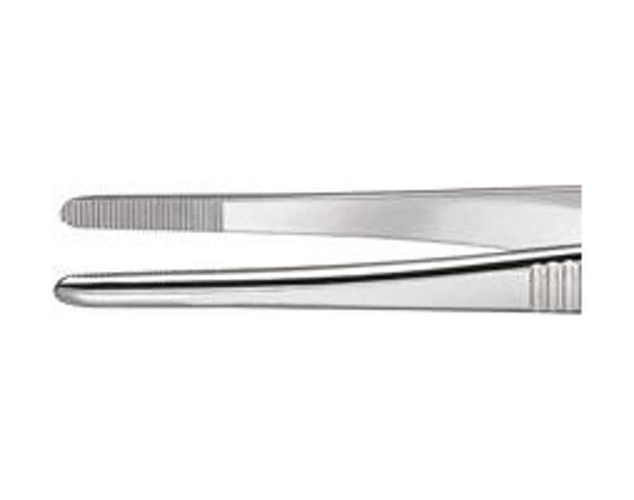 Präzisions-Pinzette, stumpfe Form, mit fein gezahnten Greifflächen, runden, ca. 2,7 mm breiten Spitzen