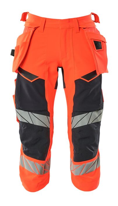 Dreiviertel-Hose mit Hängetaschen ACCELERATE SAFE Hi-vis rot/schwarzblau