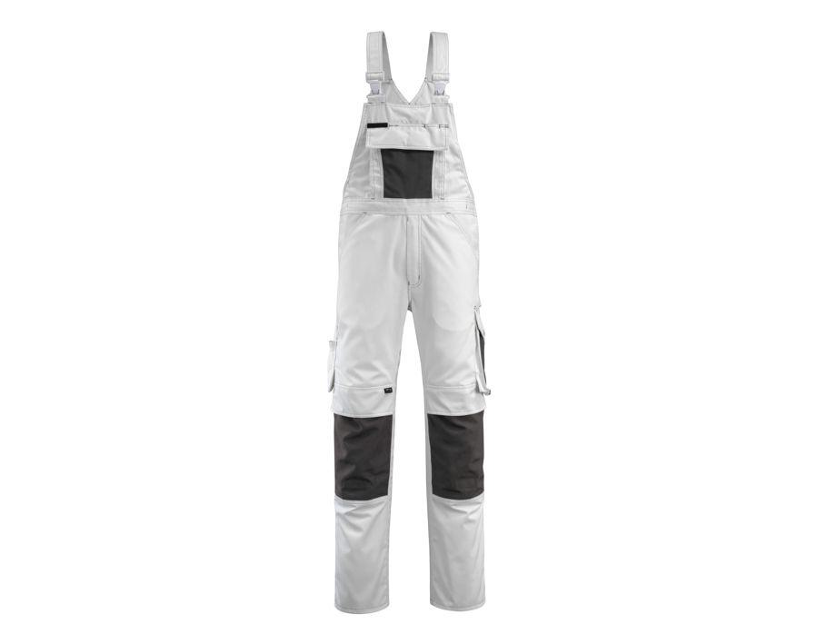 Latzhose mit Knietaschen UNIQUE weiss/dunkelanthrazit