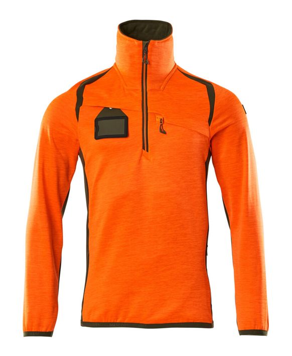 Fleecepullover mit kurzem Reißverschluss ACCELERATE SAFE hi-vis orange/moosgrün