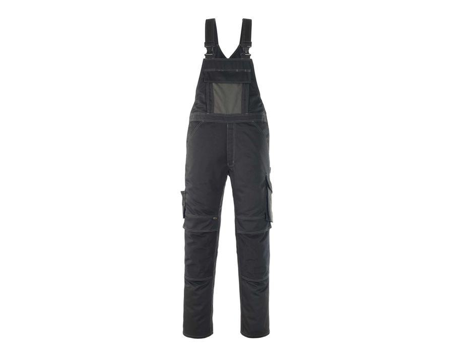 Latzhose mit Knietaschen UNIQUE schwarz/dunkelanthrazit
