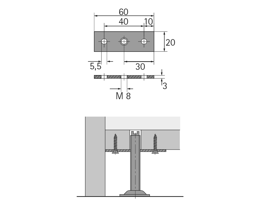 Halteplatte mit Gewinde M8 | 897-8215