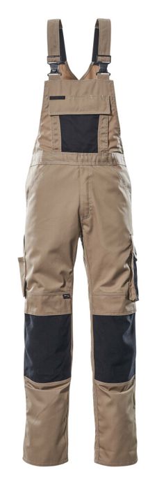Latzhose mit Knietaschen UNIQUE hellkhaki/schwarz