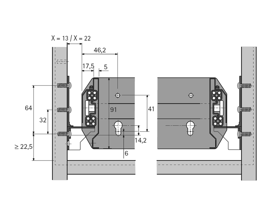 Auszugsführung Quadro Duplex 60 Systema Top 2000 - Schranktiefe 400 mm    
