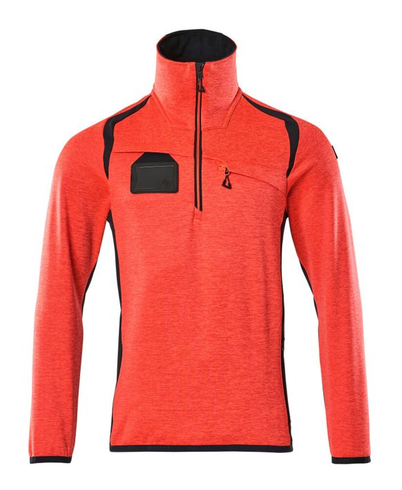 Fleecepullover mit kurzem Reißverschluss ACCELERATE SAFE Hi-vis rot/schwarzblau