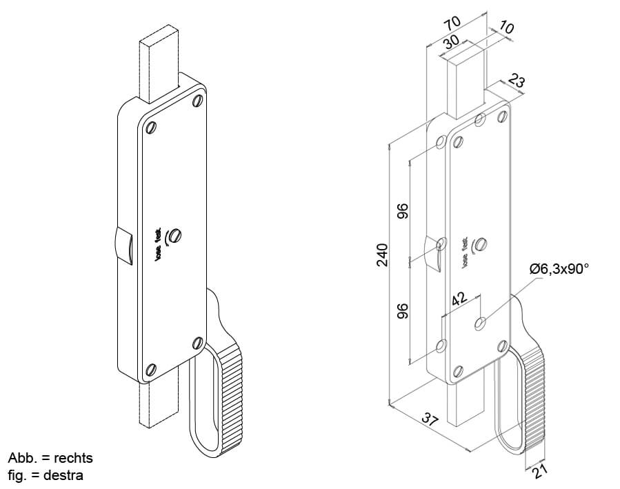 Schwerer Falttor-Treibriegel für Flachstangen 30 x 10 mm  