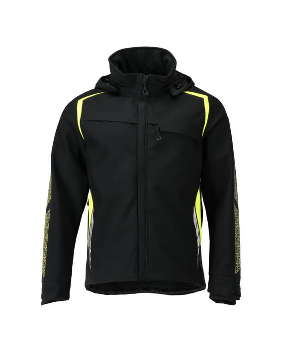 Soft Shell Jacke mit Kapuze ACCELERATE SAFE schwarz/hi-vis gelb